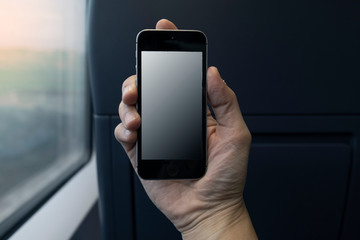 smart phone in hands , black screen of mobile phone