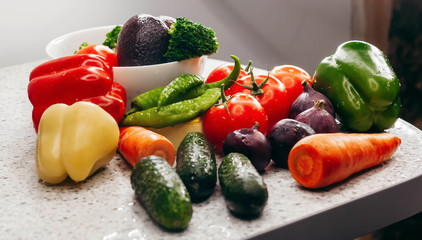 Healthy food fresh vegetables on white table