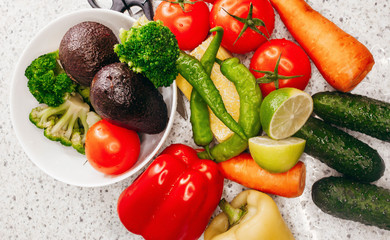 Healthy food fresh vegetables on white table