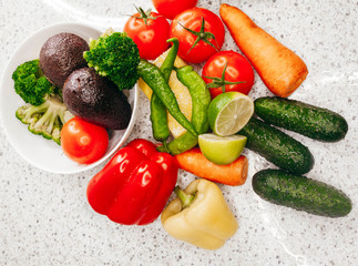 Healthy food fresh vegetables on white table