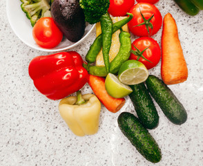 Healthy food fresh vegetables on white table