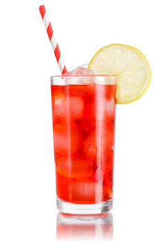 Red soda glass lemonade soft drink beverage isolated on white