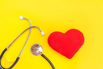 Simply minimal design with medicine equipment stethoscope or phonendoscope and red heart isolated...