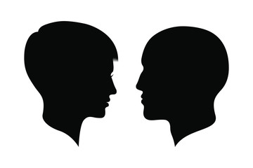 Man and woman silhouettes heads. Male and female profiles isolated on white background. Human heads symbols. Vector illustration