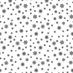 Snowflake seamless pattern. Snow on white background. Abstract wallpaper, wrapping decoration. Symbol winter, Merry Christmas holiday, Happy New Year celebration Vector illustration.