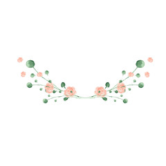  Watercolor set with pink and orange roses, leaves and twigs. Wreaths, frames and bouquets of roses, twigs. Ideal for invitations and greeting cards.