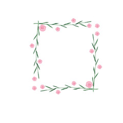  Watercolor set with pink and orange roses, leaves and twigs. Wreaths, frames and bouquets of roses, twigs. Ideal for invitations and greeting cards.