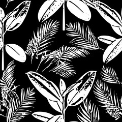 Tropical jungle palm leaves seamless pattern, vector background