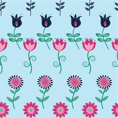 Seamless vector flower pattern in folk art style. 