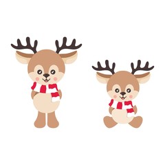 cartoon cute deer with scarf set vector