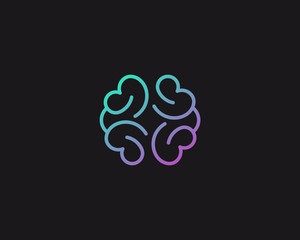 Abstract linear brain logo icon design modern minimal style illustration. Smart idea vector emblem sign symbol mark logotype