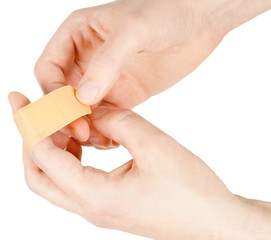 Adhesive bandage on finger