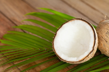 Close up of coconut on wooden background