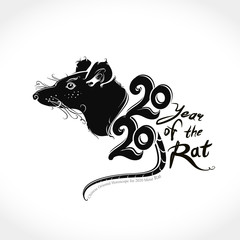 Chinese eastern horoscope for 2020 Metal Rat. Stylish illustration for the year of the Rat. Handwritten logo template Rat 2020. New Year on the Chinese calendar.