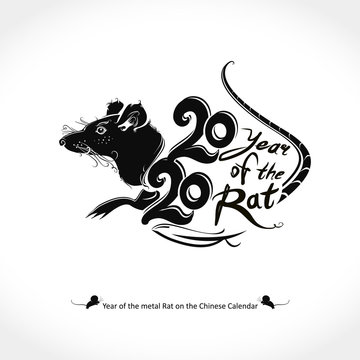 Year of the rat 2020. Flat Rat 2020. Vector logo template with the inscription 2020 and Rat. New Year on the Chinese calendar.