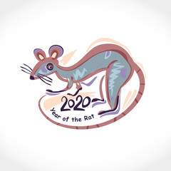 Painted rat. Year of the Rat 2020. Chinese Oriental Horoscope for 2020 White Metal Rat. Vector symbol for Chinese New Year design. 