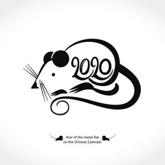 Year of the Rat 2020 on the Chinese Calendar. New Year greeting template. Vector Illustration.