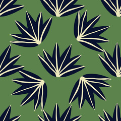 Doodle leaves seamless pattern on green background. Hand drawn leaf fabric textile design.