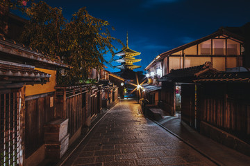Night time in Yasaka Pagoda and Sannen Zaka Street, Kyoto, Japan