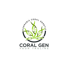 logo coral gen, with leaf cannabis genetic style vector