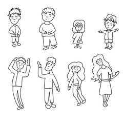 Group of children in doodle style. Vector design.