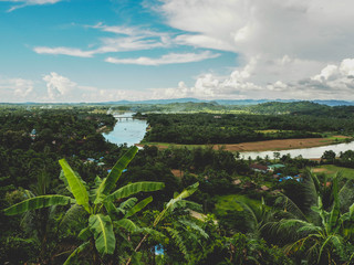 Fototapeta na wymiar View of mountains, rivers and trees. in myanmar