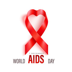 World Aids Day horizontal banner with red ribbon