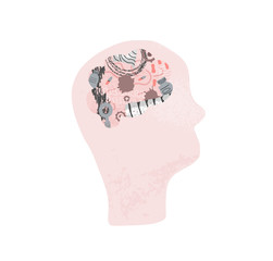 Mental concept. Vector head with collage decor.