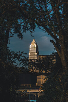 Key Tower In Cleveland Ohio With The Moon