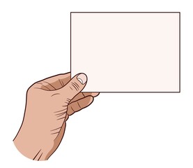 Human  hand with a piece of paper on a white background. Vector illustration