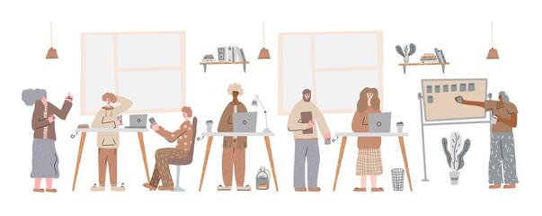 Business people work at a table. Vector concept.