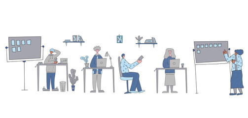 Business people work at a table. Vector concept.