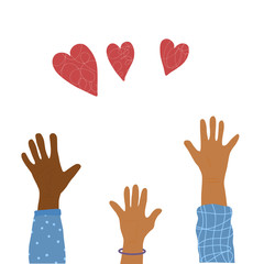 Volunteers hands up concept. Vector simple design