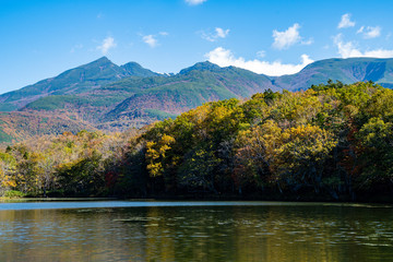 秋の知床　知床五湖【四湖】と知床連山（北海道・斜里町）