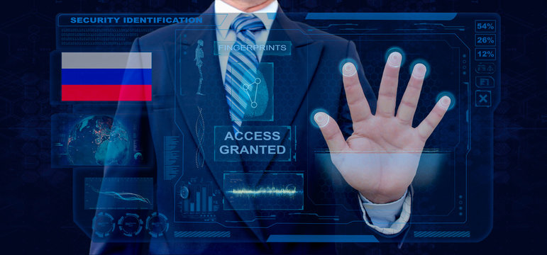 Finger Print Biometric Scanning Identification System. Businessman scan fingerprint biometric identity and approval. Russia Nationality - Powered by Adobe