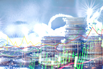 Double exposure of graph, Double exposure of graph and rows of coins for finance and business concept, Businessman plan growth.