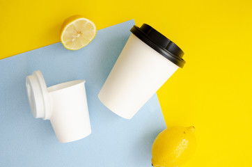 Top view arrangement with coffee cups