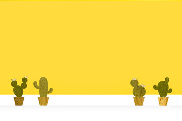 Mexican small cactus with yellow background, ideal for gift cards, baners or backgrounds