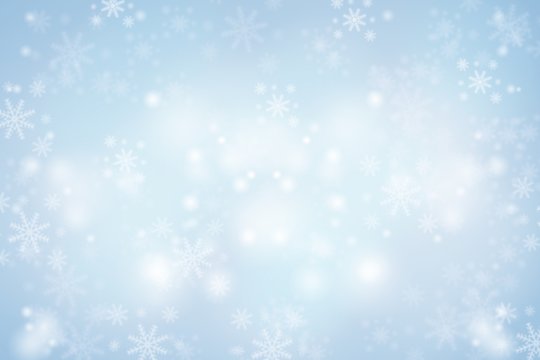 Blue Christmas abstract texture background with snowflakes winter and bokeh lights. blurred beautiful shiny Christmas new year, use wallpaper backdrop and your product. 