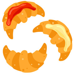 Vector croissant with jam. Fresh bakery. Cereal products. Illustrations for restaurant