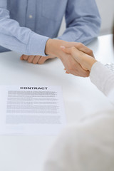 Business people shaking hands at meeting or negotiation after contract discussing. Businessman and...
