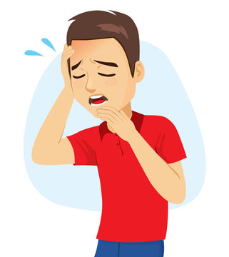 Young man with holding head with hand suffering headache fatigue migraine  symptom Stock Vector | Adobe Stock