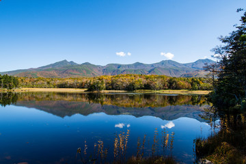 秋の知床　知床五湖【二湖】と知床連山（北海道・斜里町）