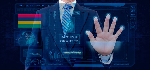 Finger Print Biometric Scanning Identification System. Businessman scan fingerprint biometric identity and approval. Mauritius Nationality