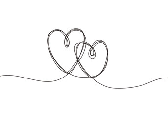 Continuous line drawing of love sign with two hearts embrace minimalism design scribble style. © ngupakarti