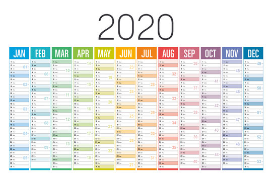 Colorful 2020 Horizontal Calendar