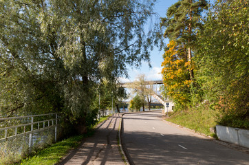 street, trees and bridge
