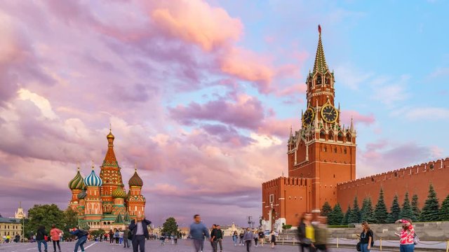 Timelapse of red square, Moscow kremlin and st basils cathedral, Russia