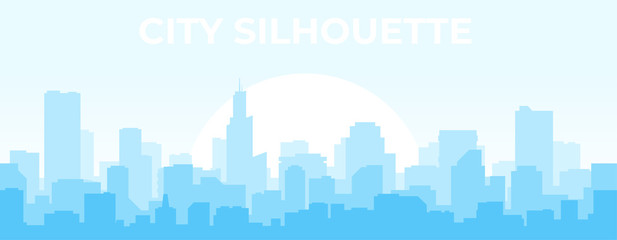 Seamless silhouette of the city. Cityscape with buildings. Simple blue background. Urban landscape. Beautiful template. Modern city with layers. Flat style vector illustration. © Ihor