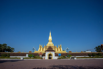 Naklejka premium Thatluang is the most beautiful culture of Vientiane Laos
